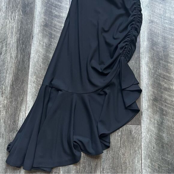 Vintage David Rodriguez Stunning Black Formal Dress Ruched Side Asymmetrical Hem - Picture 5 of 12